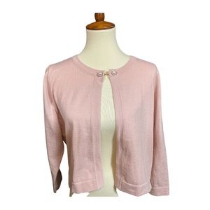 Pink Nina Leonard Cardigan Pearl Button Clasp Sweater • Sz Large Shrug NWT New!